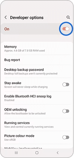 گزینه خاموش کردن developer option در گوشی سامسونگ