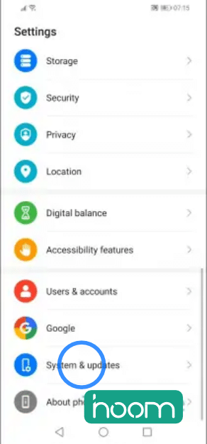 گزینه سیستم و آپدیت های گوشی هواوی