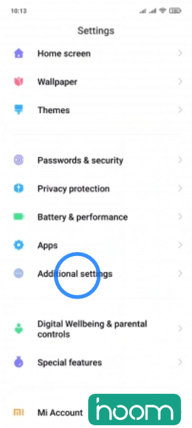 گزینه additional settings گوشی شیائومی